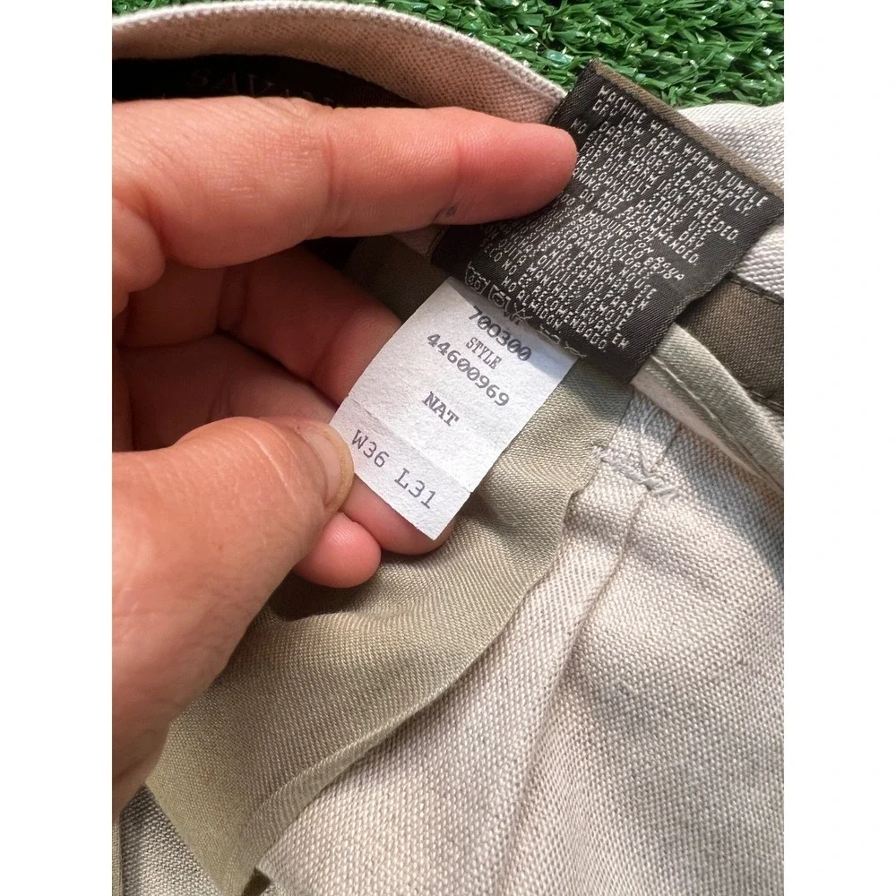Savane Mens Pleated Linen Cotton Blend Pants Natural Beige 36x31 44600969 Cuffed